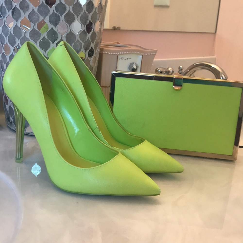 Highliter yellow Heels and Clutch Combo
